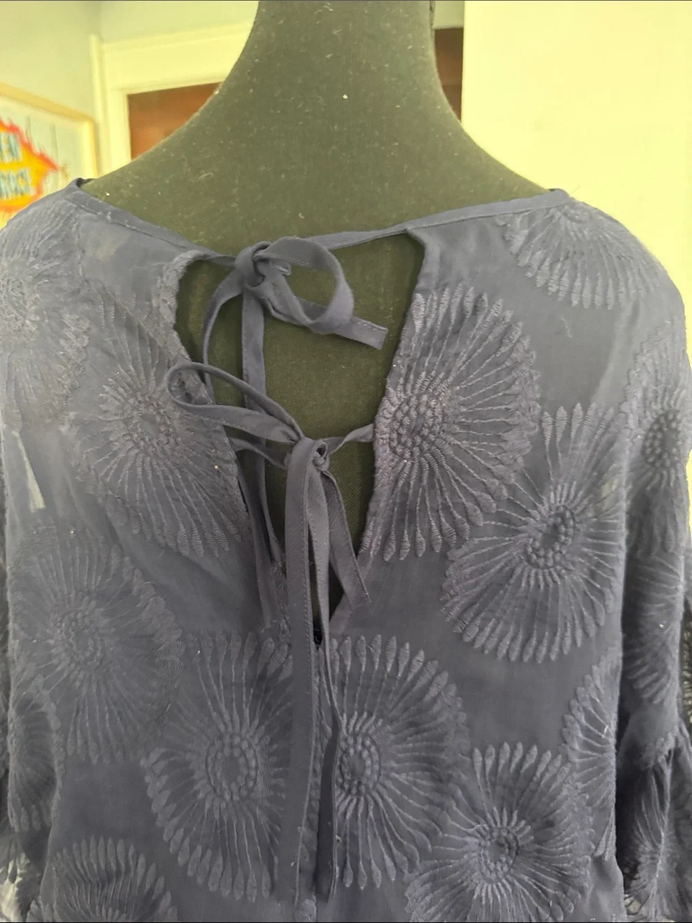 Ted Baker Navy Embroidered Ruffle-Sleeve Tunic